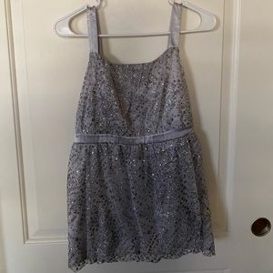 BRAND NEW Justice Sparkly Baby Doll Grey Tank with Ribbon and Adjustable Straps